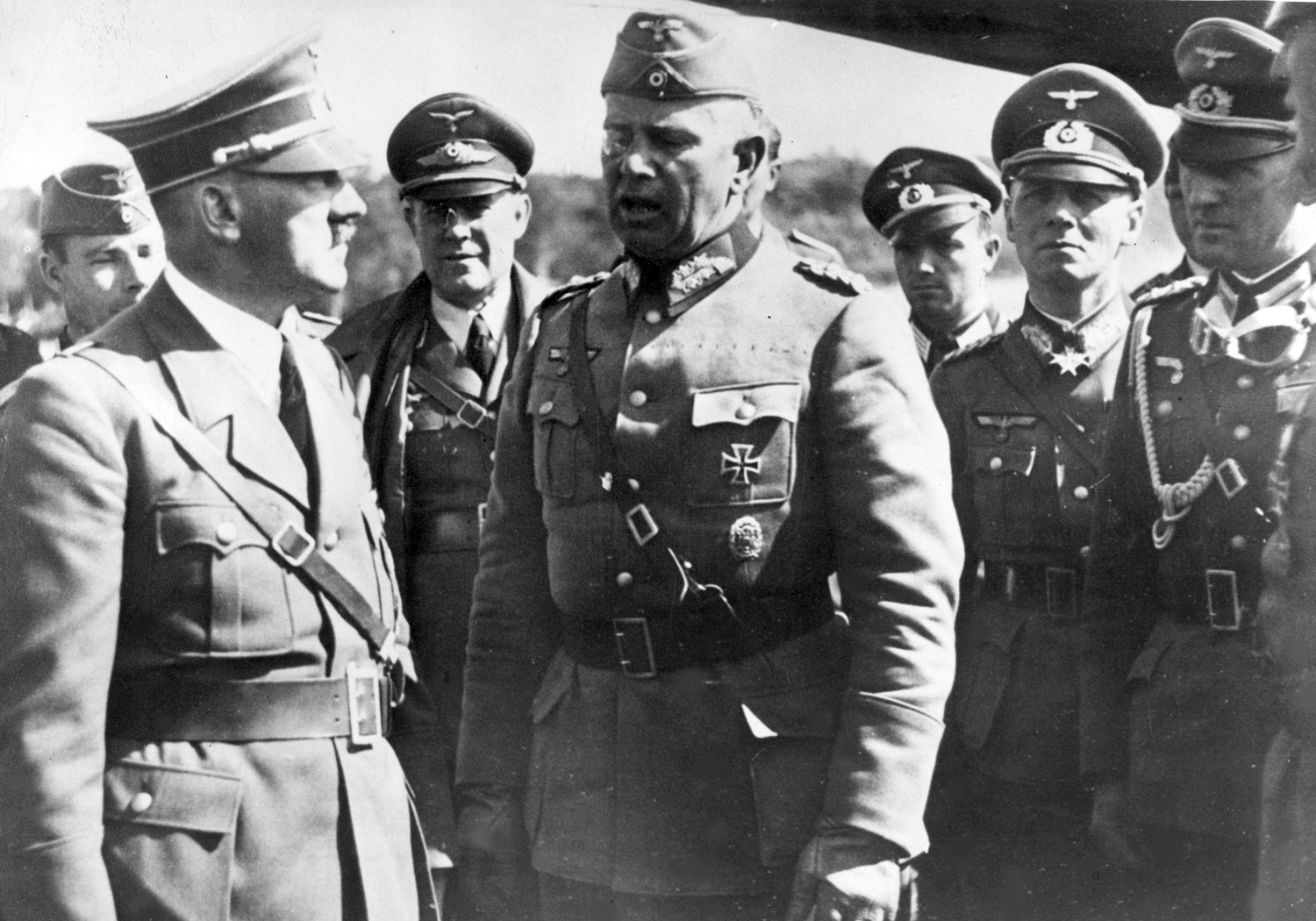 Adolf Hitler at the Tomaszow airport is welcomed by Walter von Reichenau and Erwin Rommel during the Poland campaign 